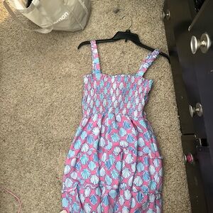 Pink and Blue Shell Print Dress